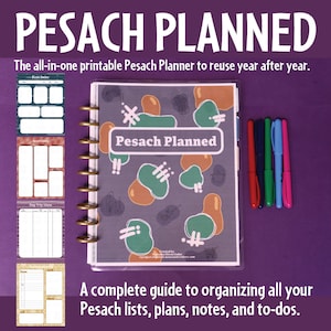 Pesach Planned | Printable Passover Planner with Dot Grid Guides | Menu, Cleaning, Shopping, Seder, Next Year, Recipes, and More!