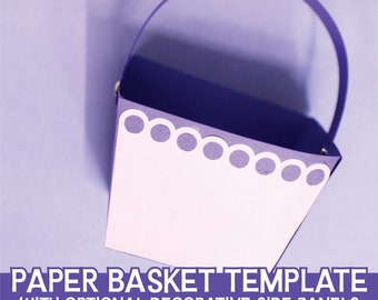 Paper Basket Template - 3D Slanted Paper Basket SVGs with Decorative Panels - DIY Paper Baskets for Party Favors