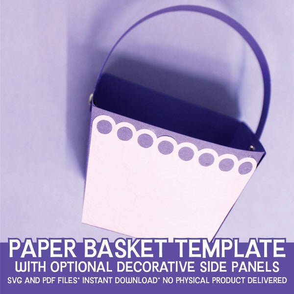 Paper Basket Template - 3D Slanted Paper Basket SVGs with Decorative Panels - DIY Paper Baskets for Party Favors