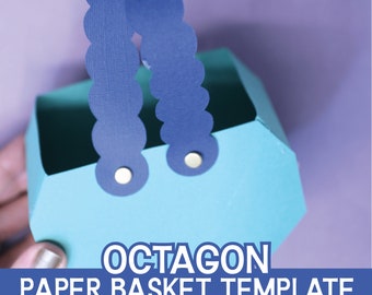 Octagon 3D Paper Basket Templates and SVG Files - Paper Baskets from Cardstock - DIY Geometric Easter or Purim Baskets or Gift Boxes