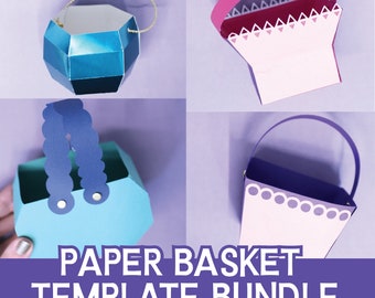 BUNDLE: 4x 3D Paper Basket SVG Cut Files and pdf Templates | with Customizable Panels | For Easter, Wedding Favors, Mishloach Manot, Purim