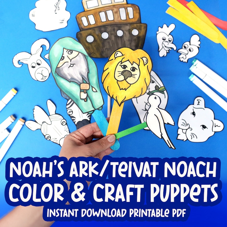 Noah's Ark Puppets Printable Crafts &amp; Coloring Pages for Parshat Noach Parshah Crafts and ...