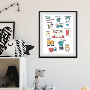 Cartel del gráfico de rutina a la hora de acostarse IMPRIMIBLE - Arte de pared DIGITAL PDF - Fun Kids Room Wall Art