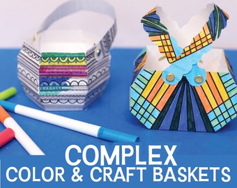 Color & Craft Baskets | 2 Unique Detailed Basket Templates | Printable Crafts for Big Kids and Adults | Great for Easter, Purim, and More!