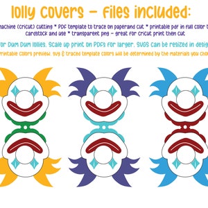 Purim Clown Lollipop Holder SVG Cut File / PDF Plantilla imprimible y PNG / Caramelos de fiesta de cumpleaños para Mishloach Manot imagen 2