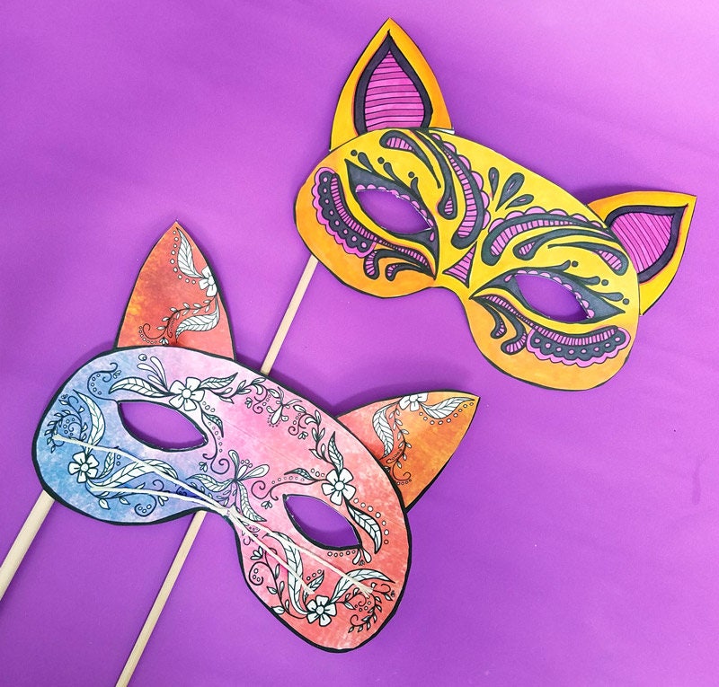 Color-in Cat Masks Printable Adult and Kid Coloring Pages - Etsy