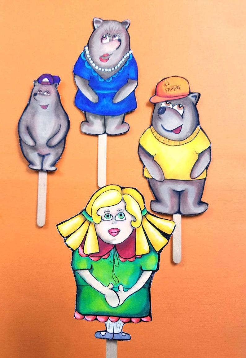 Goldilocks and the Three Bears Puppets FULL COLOR Printable Paper Toys Puppet Show Kids