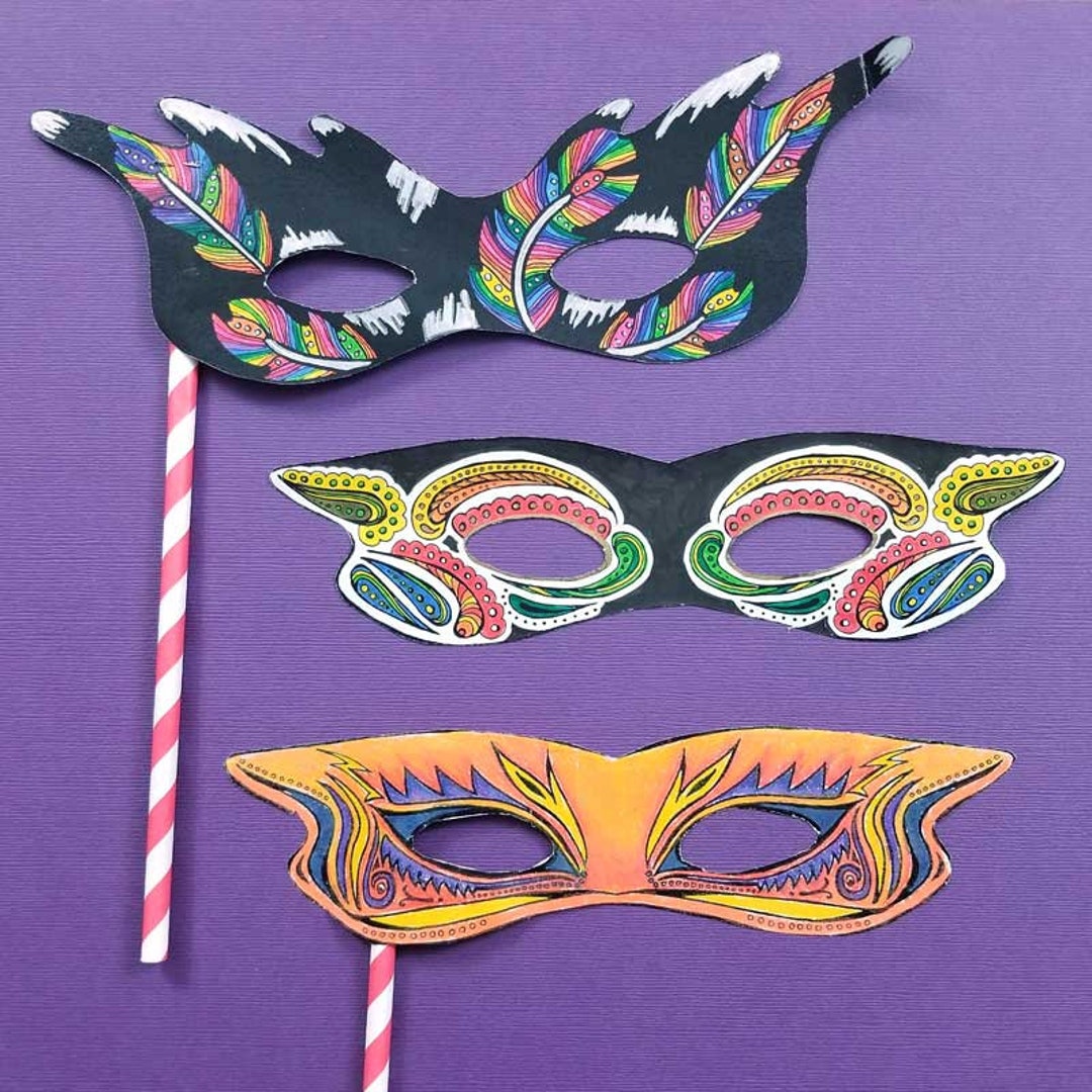 Mardi Gras Masks  Printable PDF Color-in Masks Paper Craft