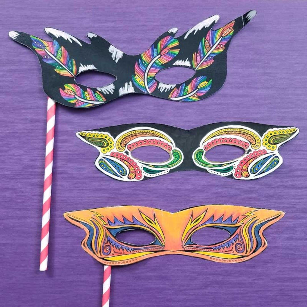 Mardi Gras Masks  Printable PDF Color-in Masks Paper Craft