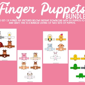 20 Animal Finger Puppets Bundle FULL COLOR printable paper toys Kids' Paper Craft for Old MacDonald Had a Farm image 2