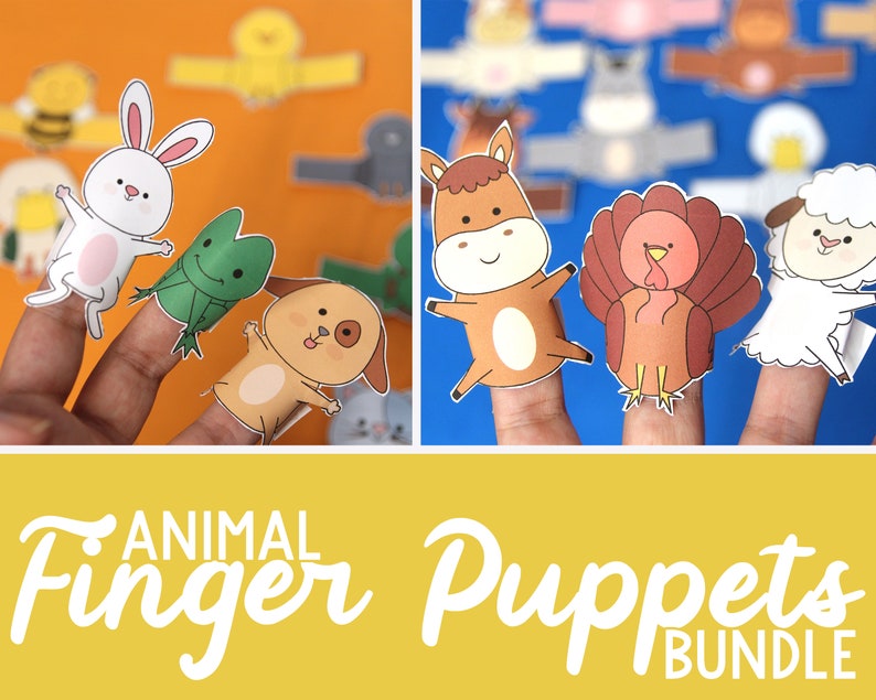 20 Animal Finger Puppets Bundle FULL COLOR printable paper toys Kids' Paper Craft for Old MacDonald Had a Farm image 1