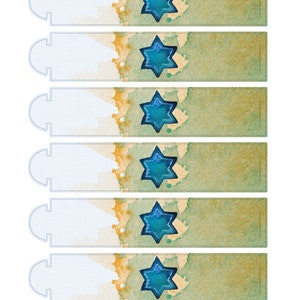 Star of David Table Decorations for Hanukkah Printable Chanukah Napkin Ring and Place Card Table Decor with Judaica watercolor art image 2