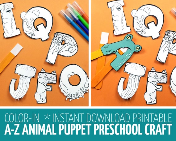 Alphabet Crafts for Toddlers and Preschool - Puppets Coloring Pages and Paper Toy Templates - Printable Alphabet Animals ABC - Il_570xn