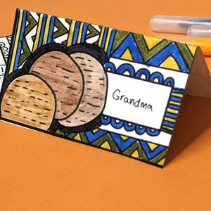 Ausdruckbare Pessach-Namenskarten zum Ausmalen - Matzah | Kinder Malvorlage Pessach | Sofort Download PDF Tischkarten