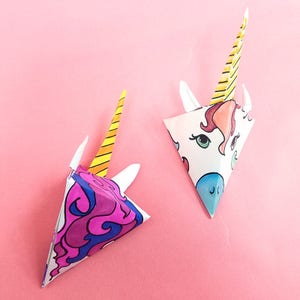 Unicorn Paper Craft Full Color and Color-in Template Baby Mobile and Nursery Decor Coloring Page for Adults image 2