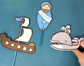 Jonah and the Whale Puppet Craft and Activity - Full Color Paper Toy Version | Yom Kippur Clothespin Puppets for Kids