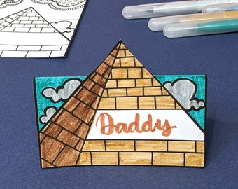 Color-in Printable Passover Name Cards - Pyramids | Kids Pesach Craft & Coloring Page | Instant Download PDF Place Cards