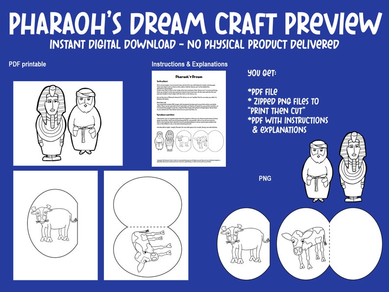 Pharaoh's Dream Craft Printable Puppets Coloring Pages and Paper Crafts Parsha Craft for Parshat Miketz Parshat Hashavua Hebrew School image 2