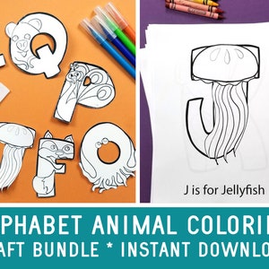Alphabet Crafts - Animal Coloring Pages and Puppets -  Crafts for Toddlers and Preschool -  Printable ABC Coloring Books