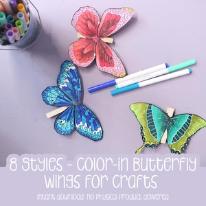 Butterfly Wings Templates | Paper Butterfly Clothespin Craft - Coloring Pages and Kids Color-in Paper Craft