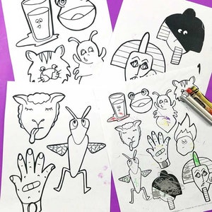 Passover Puppets PUPPETS Coloring Pages Duo printable Pesach character and ten plagues makkot puppets a Pesach activity and toy for kids image 2