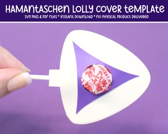 Purim Hamantaschen Lollipop Holder SVG Cut File | PDF Printable Template and PNG | Candies and Favors for Mishloach Manot