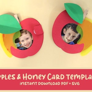 Modèle de carte Apple | SVG pour Cricut et PDF pour la découpe à la main | Artisanat de Roch Hachana pour les enfants | Carte Shana Tova et cadeau de bricolage