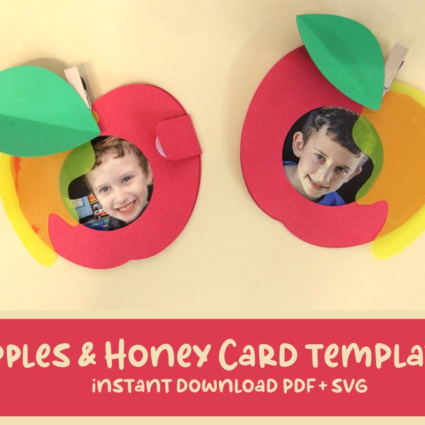 Apple Card Template | SVG for Cricut and PDF for Hand Cutting | Rosh Hashanah Craft for Kids | Shana Tova Card and DIY Gift