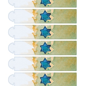 Star of David Napkin Rings for Hanukkah or Bar Bat Mitzvah Printable Chanukah Table Decor with watercolor art Judaica Paper Napkin Wraps image 2