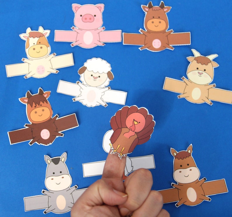 20 Animal Finger Puppets Bundle FULL COLOR printable paper toys Kids' Paper Craft for Old MacDonald Had a Farm image 6