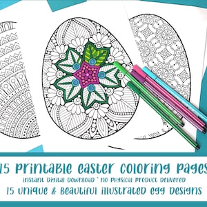 15 pagine da colorare di mandala con uova di Pasqua per adulti - Libro da colorare antistress - PDF download digitale istantaneo