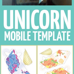 Unicorn Paper Craft Full Color and Color-in Template Baby Mobile and Nursery Decor Coloring Page for Adults image 10