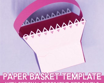 3D Paper Basket SVG and Hand Cut Template | Optional Decorative Panels | DIY Purim Baskets Craft Template for  Mishloach Manot or Easter