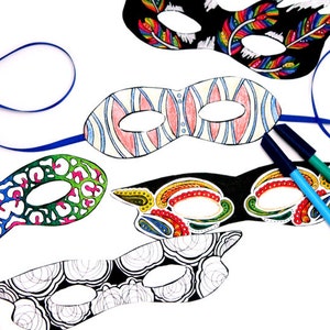 Mardi Gras Masks Printable PDF Color-in Masks Paper Craft image 6