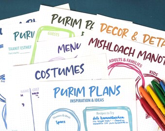 Purim Planner Printable |  Jewish Holiday Planner Inserts  |  Dot Grid Purim Party Costume Mishloach Manot and Menu Planner