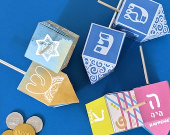 BUNDLE 3 Paper Dreidels Hanukkah Party Favors | Printable Chanukah Treat Box Template  | Printable PDF and PNG Crafts