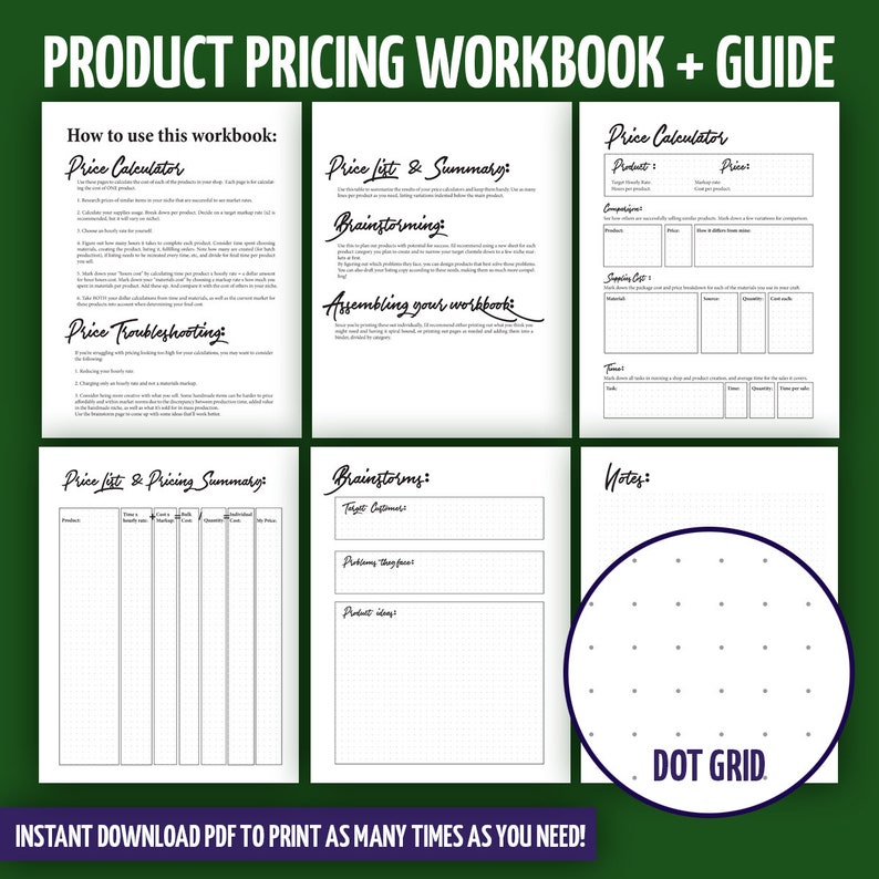 Pricing Template and Guide List and Crafting Price Calculator for Etsy