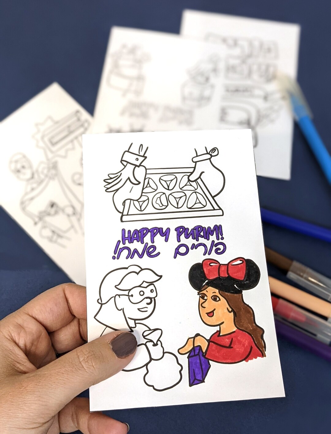 Purim Cards Coloring Pages - 4 Printable 4x6 Illustrated Color-in Cards ...