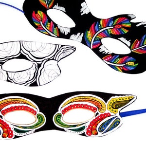 Mardi Gras Masks Printable PDF Color-in Masks Paper Craft image 4