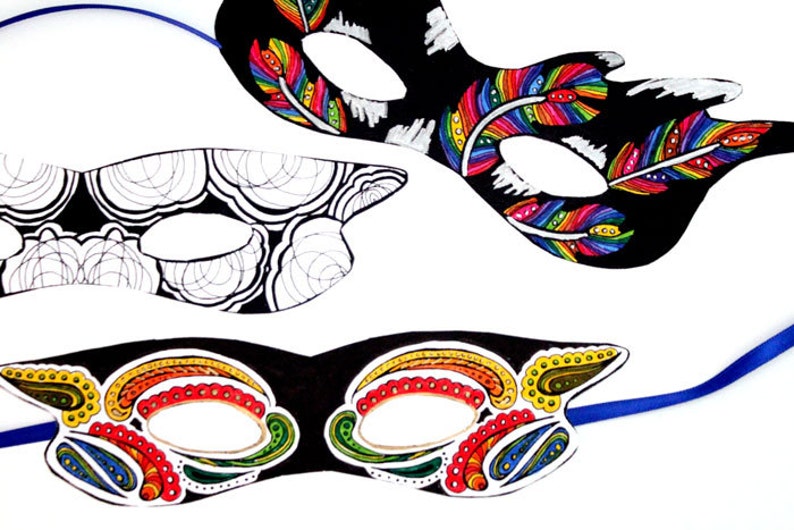 Mardi Gras Masks Printable PDF Color-in Masks Paper Craft image 4
