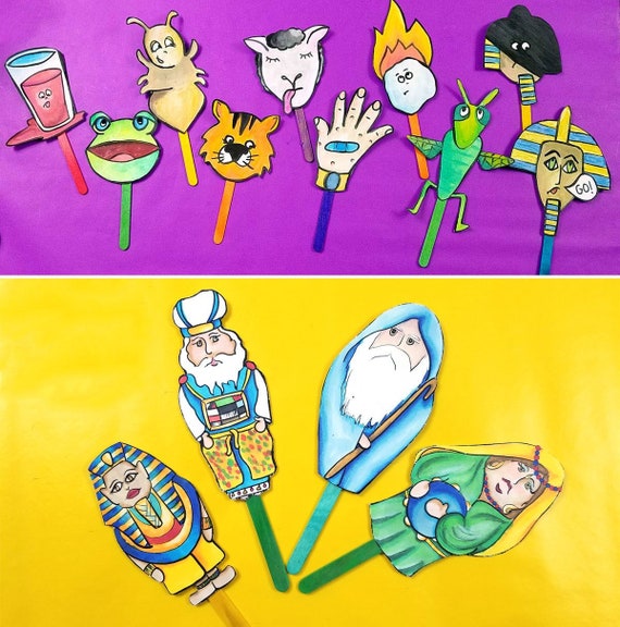 Passover Puppets Puppets Full Color Duo Printable Pesach Character And Ten Plagues Makkot Puppets A Pesach Game And Toy For Kids By Moms Crafters Catch My Party
