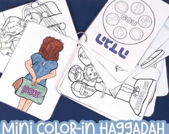 Printable Haggadah Coloring Book | Passover Craft for Preschool Kids | Coloring Pages for Pesach | Flashcards Hagaddah Craft for Kids