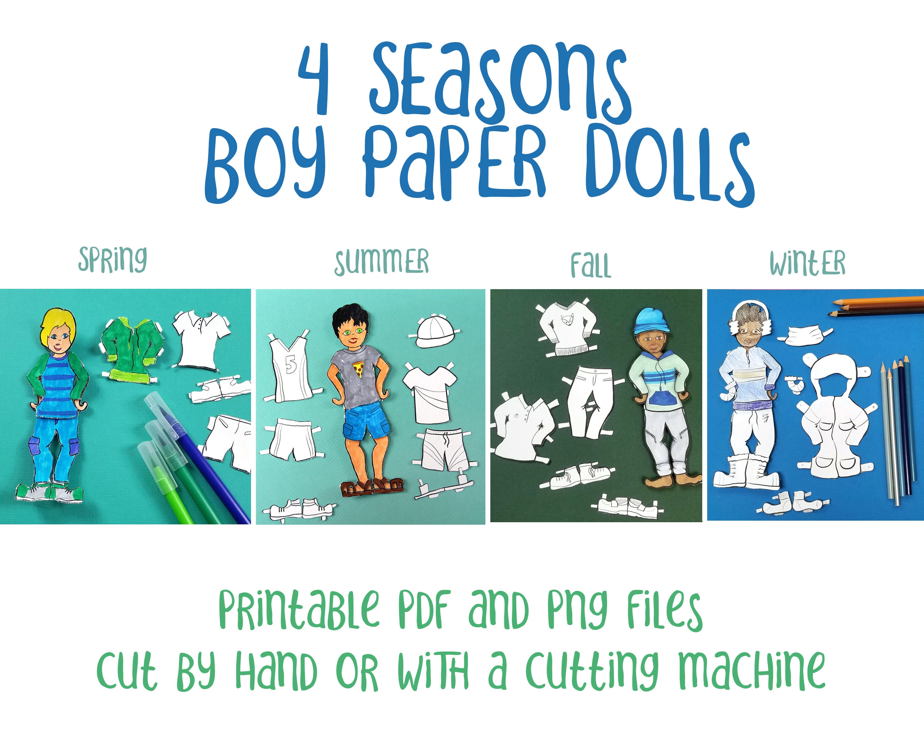 Printable Paper Dolls Boy Dress up Dolls for Four Seasons Paper Toy ...