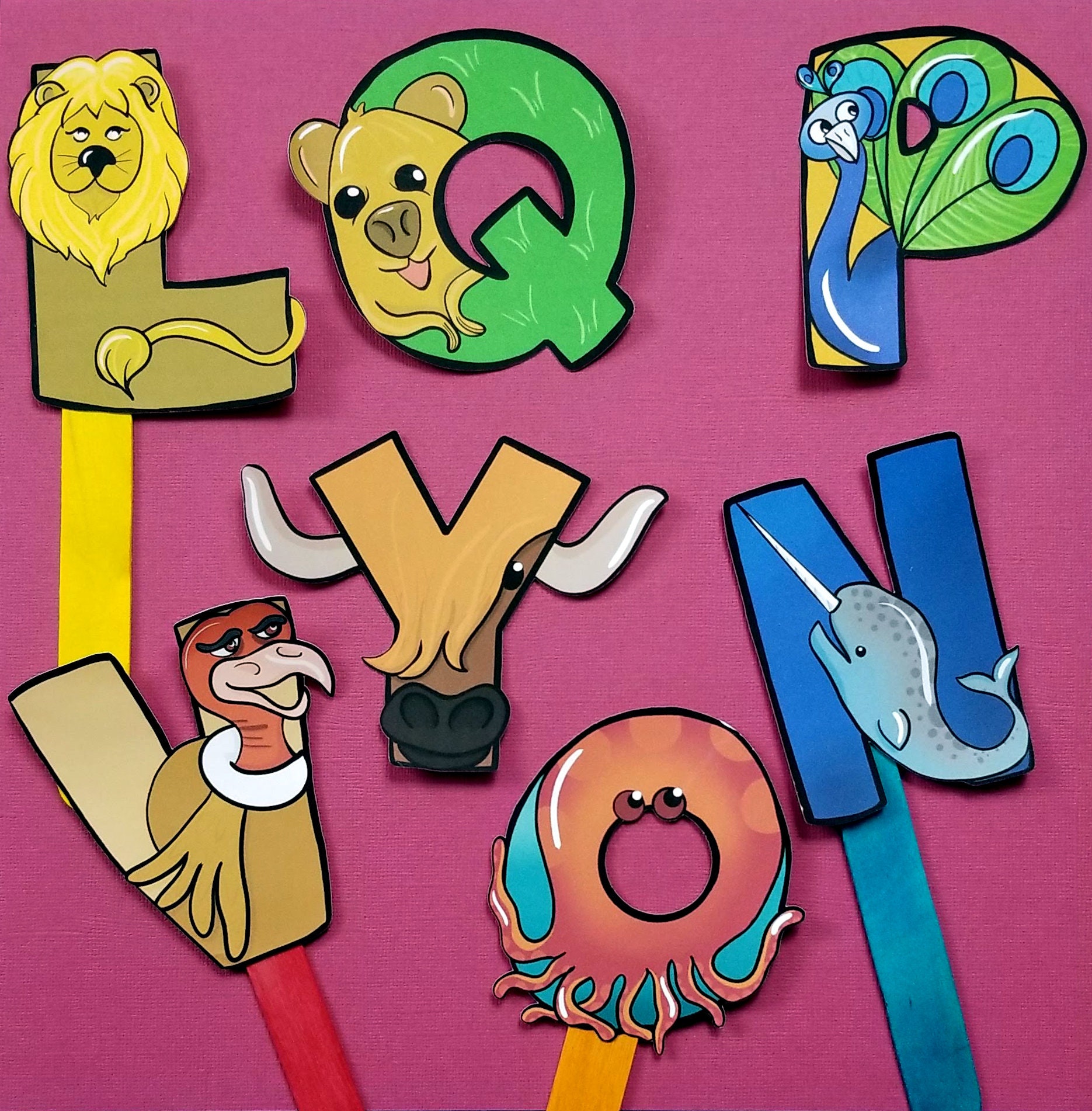 Alphabet Puppets Paper Toy Template Printable Animal ABC Etsy