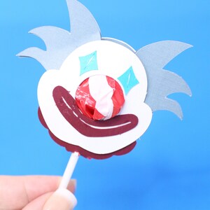 Purim Clown Lollipop Holder SVG Cut File / PDF Plantilla imprimible y PNG / Caramelos de fiesta de cumpleaños para Mishloach Manot imagen 6