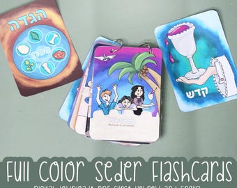 Utskrivbara Seder-kort i fullfärg | Bildföreställning med påskhaggadah för barn