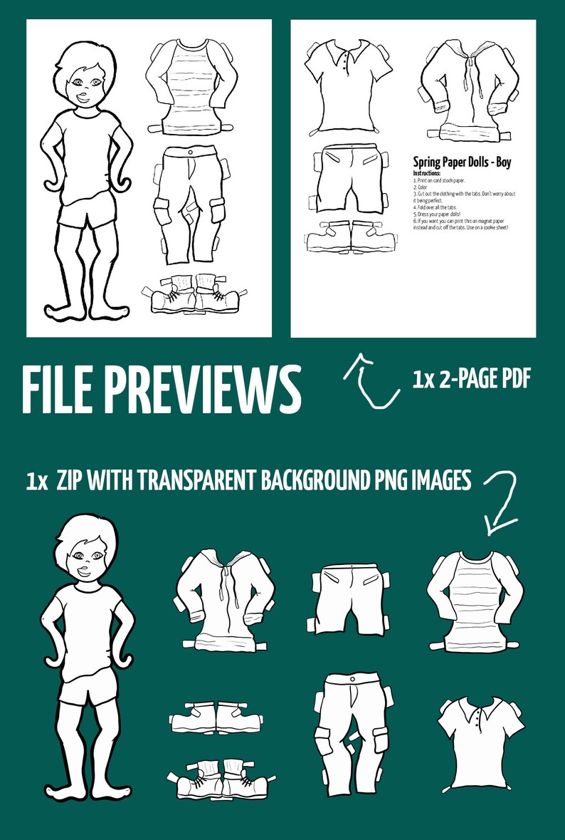 Printable Paper Dolls for Boys &amp; Girls Spring Dress up Paper - Etsy