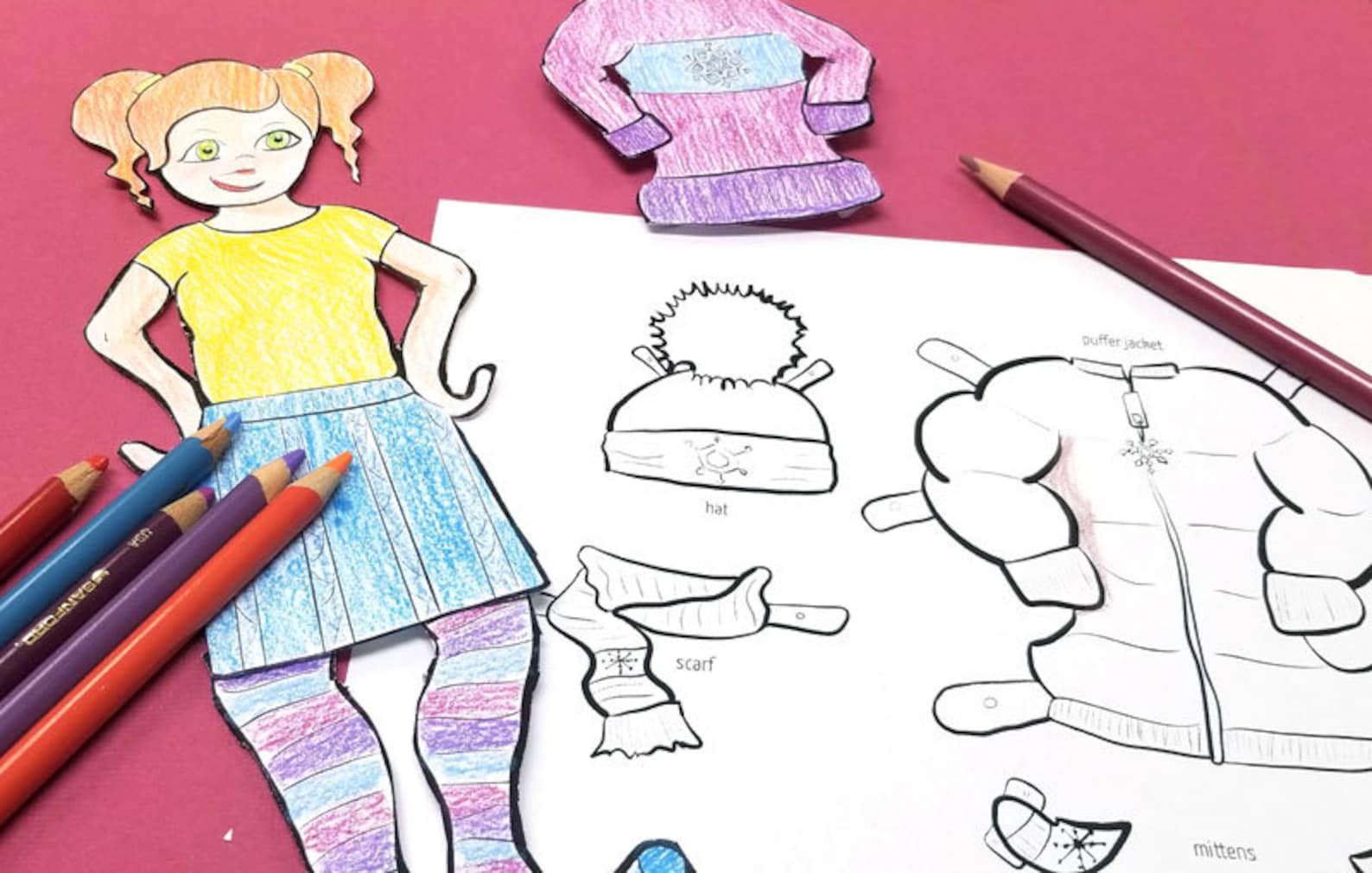 Printable Paper Dolls Winter Girl coloring Pages Color-in - Etsy