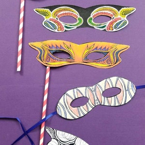 Mardi Gras Masks Printable PDF Color-in Masks Paper Craft image 8