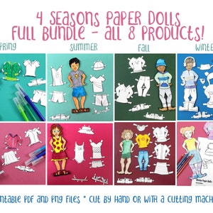 Printable Paper Dolls | Boy & Girl Dress Up Dolls for Four Seasons  | Weather Activities Crafts and Coloring Pages for Kids | PDF and PNG
